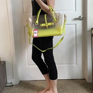 Clear + Neon Green Vince Camuto Handbag